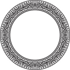 Vector round monochrome seamless classical byzantine ornament. Infinite circle, border, frame Ancient Greece, Eastern Roman Empire. Decoration of the Russian Orthodox Church..