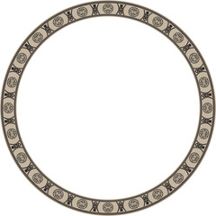 Vector gold and black round Chinese ornament. Circle border, east asian frame. Korea pattern, Taiwan, Hong Kong..