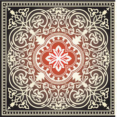 Vector red and black square byzantine ornament. Tiles of ancient Greece and the Eastern Roman Empire. Decoration of the Russian Orthodox Church..