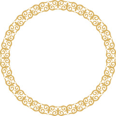 Vector gold Kazakh national round pattern, frame. Ethnic ornament of the nomadic peoples of Asia, the Great Steppe, Kazakhs, Kirghiz, Kalmyks, Mongols, Buryats, Turkmens
