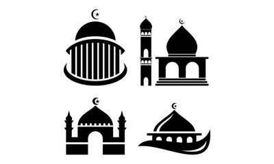 islamic mosque building logo set