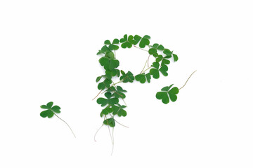 Shamrocks, clover leaves, arranged into letter P.