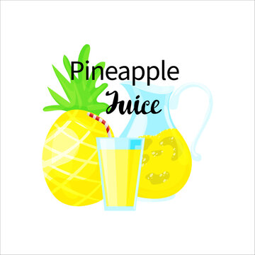 vector image of pineapple and pineapple juice. inscription pineapple juice. cards for children