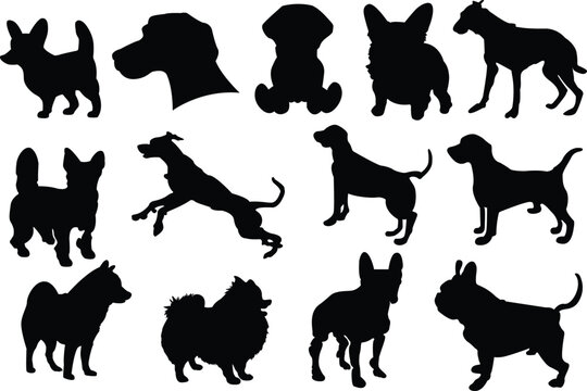 Set of dog silhouettes. Dog silhouettes vector illustrations set.