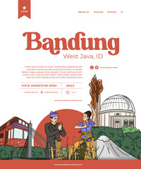 Fototapeta premium Bandung tourism hand drawn illustration for social media post