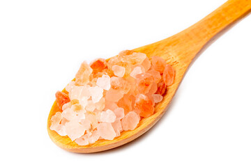 Pink Himalayan salt crystals, food concept photo.