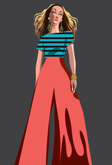 vector illustration of a beautiful young fashion style woman isolated on the grey background.