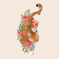 Tiger with flora