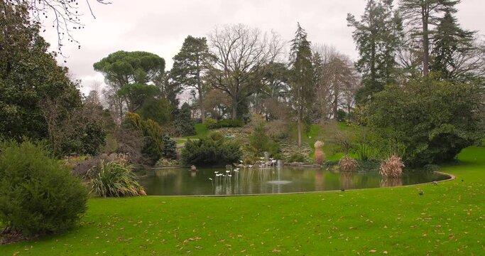 Beautiful Pond At Jardin des plantes d'Angers In Angers, France - wide