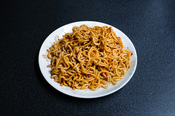 Korean hot spicy flavor ramen instant noodles, stir fried noodle.