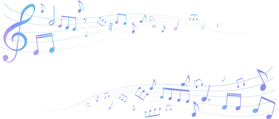 カラフルな遠近感のある楽譜のフレームイラスト　五線譜　背景イラスト　音符、休符、音楽記号のイラスト © gelatin