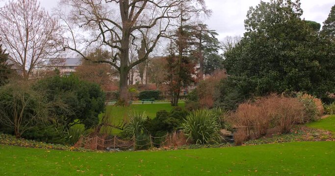 Botanical Garden Of Jardin des Plantes In Angers, France. Pan Right Shot