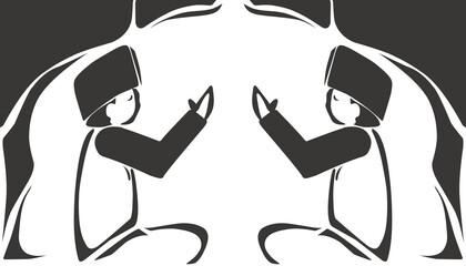 The illustration background with the theme of Ramadan and Eid al-Fitr, Eid al-Adha, has a picture of a Muslim praying