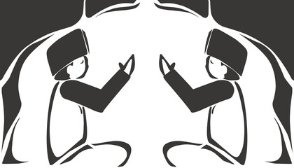 The illustration background with the theme of Ramadan and Eid al-Fitr, Eid al-Adha, has a picture of a Muslim praying