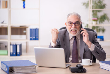 Old male employee working in the office