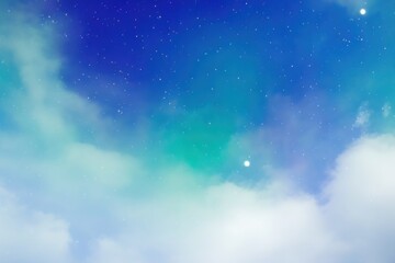 watercolor sky blue painting white clouds and sky with stars