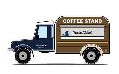 コーヒーショップ移動販売車のイラストレーションです。