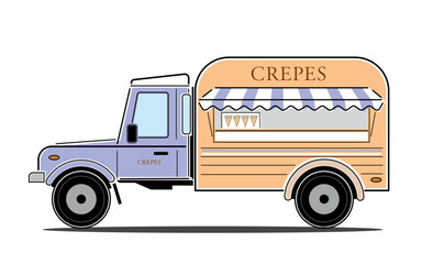 フードトラックタイプのクレープ屋さんイラストレーションです。