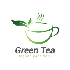 Coffee shop logo template design, Green tea logo.