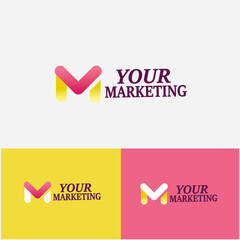 New Marketing logo design yellow pink and darkwhite