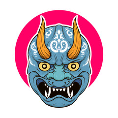 the traditional japanese demon oni mask illustration