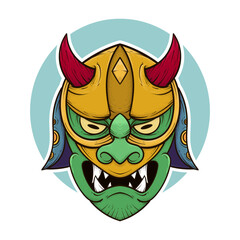 the traditional japanese demon oni mask illustration