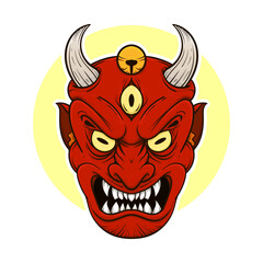 the traditional japanese demon oni mask illustration