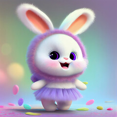 Fototapeta na wymiar cartoon bunny dressed in a purple tutu. generative ai.
