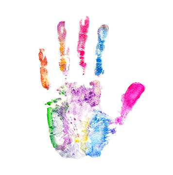 Handprint in watercolor of rainbow isolated on white background.Watercolour art concept.