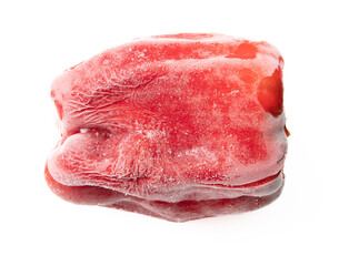 Frozen bell pepper isolated on white background.