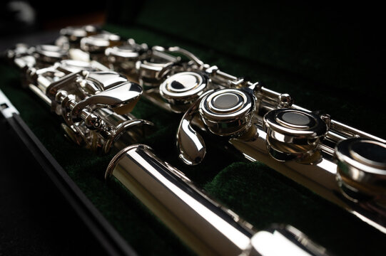 Close shot of a high quality metal alloy flute