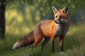 Red fox (Vulpes vulpes) in its natural habitat. Generative AI