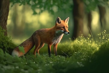 Naklejka na ściany i meble Red fox (Vulpes vulpes) in its natural habitat. Generative AI