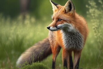 Fototapeta premium Red fox (Vulpes vulpes) in its natural habitat. Generative AI