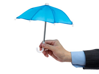 Businessman holding a umbrella on white background