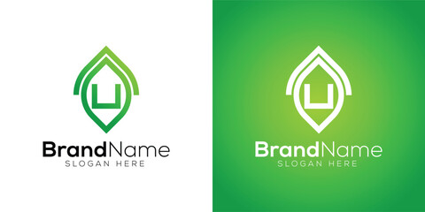 Eco home leaf logo design template