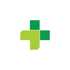 plus medical green leaf geometric arrow logo vector