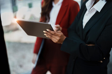 Multiethnic business, Beautiful American African with asian businesswomans people in meeting. Accountant people do document, tax, exchange, accounting and Financial advisor