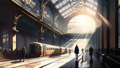 Obraz premium trdigitaln station platform with rdigitallway tracks at night