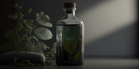 Botella con elementos bot&aacute;nicos. IA generativa 