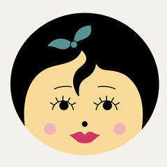 Feminine look, abstract personage, mascot design, funny face, cute icon.