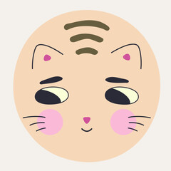 Funny cat face, abstract personage, mascot design, funny face, cute icon.