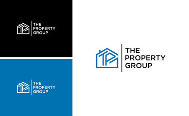 property group logo design with simple home letter TGP vector template