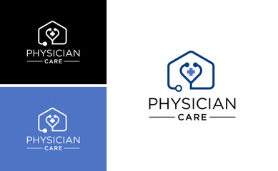 physician care logo design . doctor  home clinic patient vector template