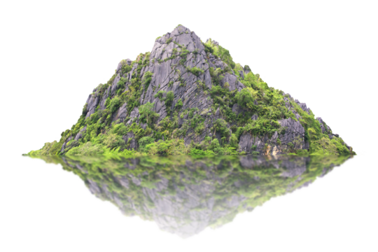 Green tree isolated on transparent background with clipping path,  hill, mountain with clipping path and alpha channel. for both printing and web pages. 