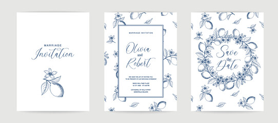 Wedding invitation. Lemon illustration. hand-drawn frame.