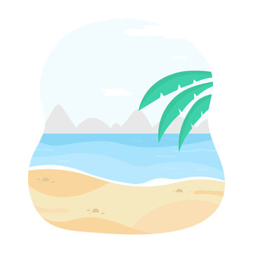 Sandy seashore, sea coast with palm tree