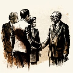 Fototapeta na wymiar Business People Shaking Hands in Ink