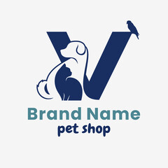 Initial Letter V Pets Logo Design