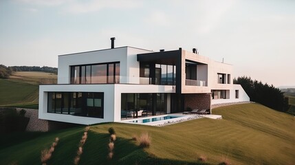 modern unique villa exterior lying on the country